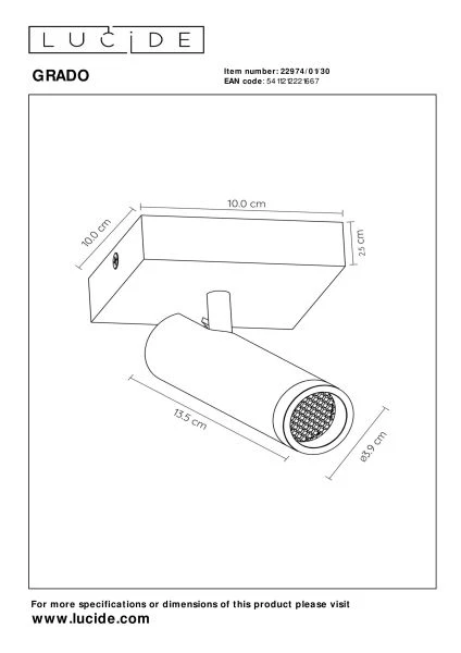 Lucide GRADO - Plafondspot - 1xGU10 (MR11) - Zwart - technisch